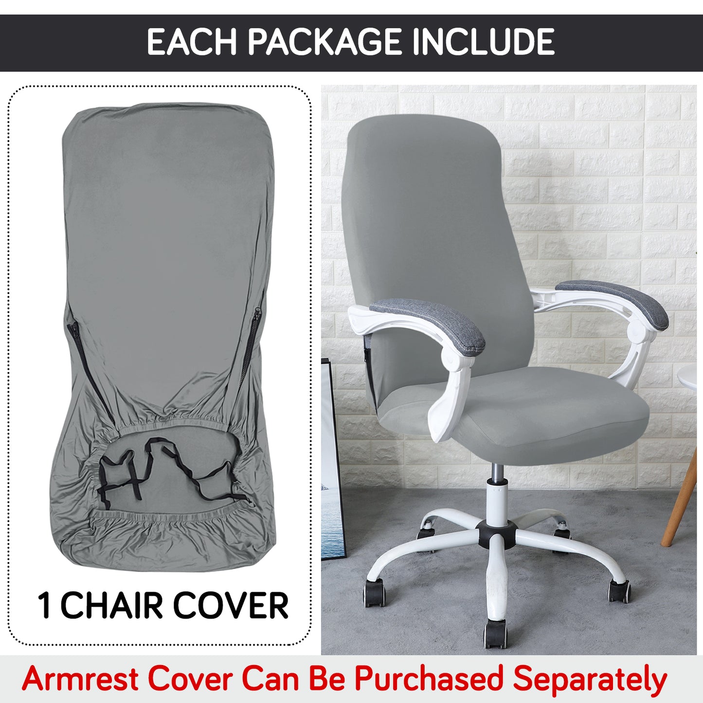 Office Chair Cover for Desk Chair (Mid-Back) – 140 GSM Stretch Fabric – Washable, Durable & Anti-Slip – Fits Mid-Back Office Chairs, Smoke Grey