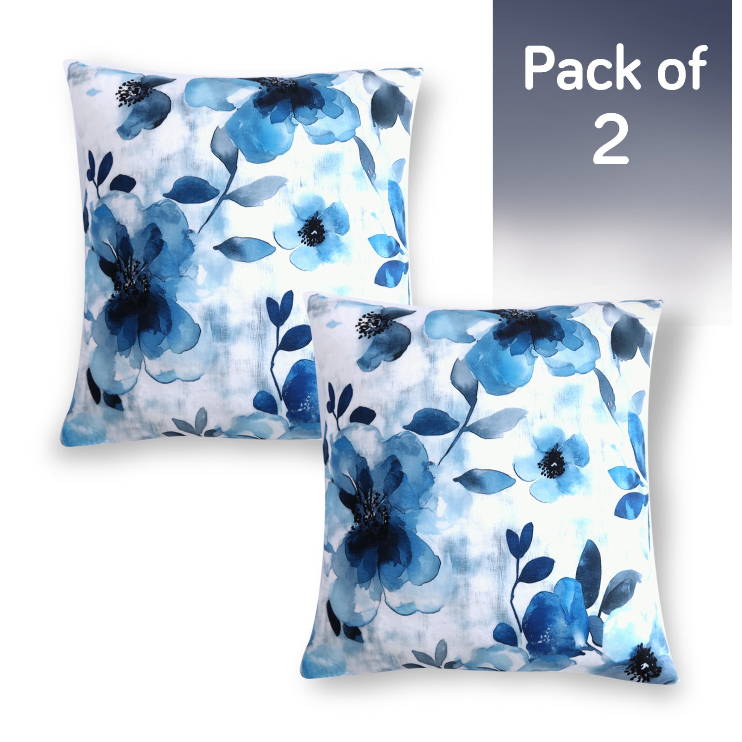 Buy Blue Azure Botanical Printed Zippered Square Velvet cushion covers in set of 2