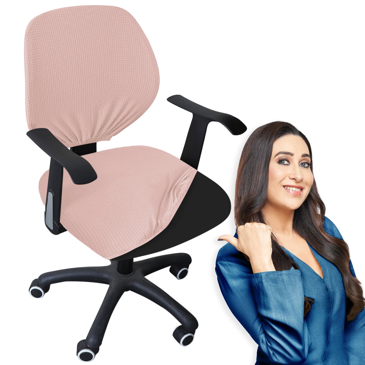 Stretchable Jacquard Office Chair Slipcover for Rotating Chair, Pink