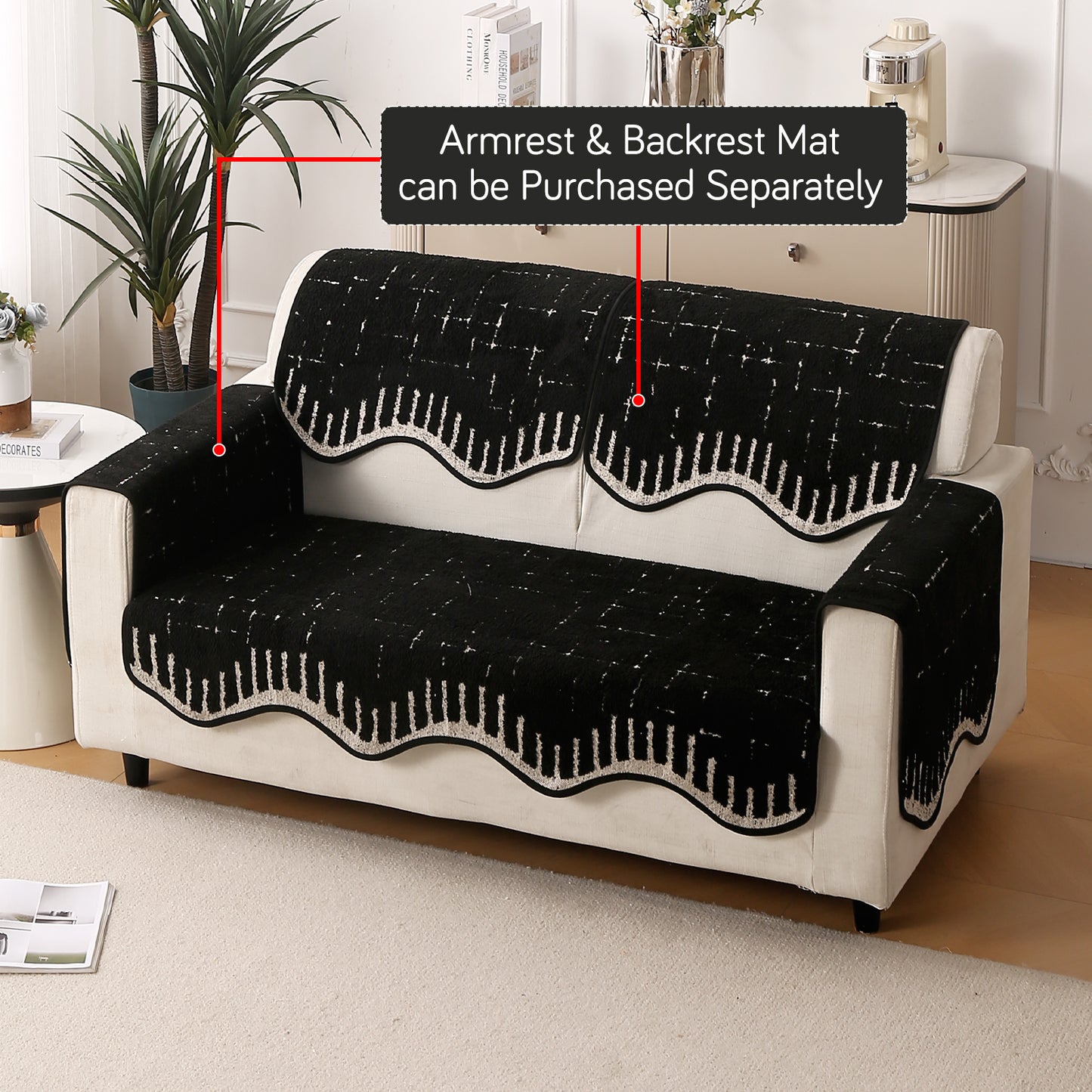Premium Supple Soft Wavy with Curve Sofa Cover Mat, Black