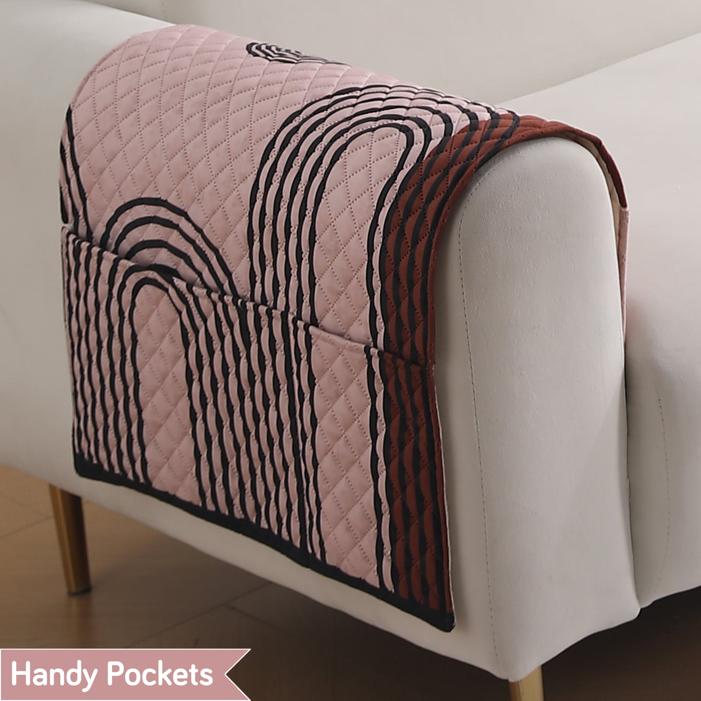 LiefNest Holland Velvet Sofa Cover Mat with Foam Filling - Modern Archscape Mauve Blush
