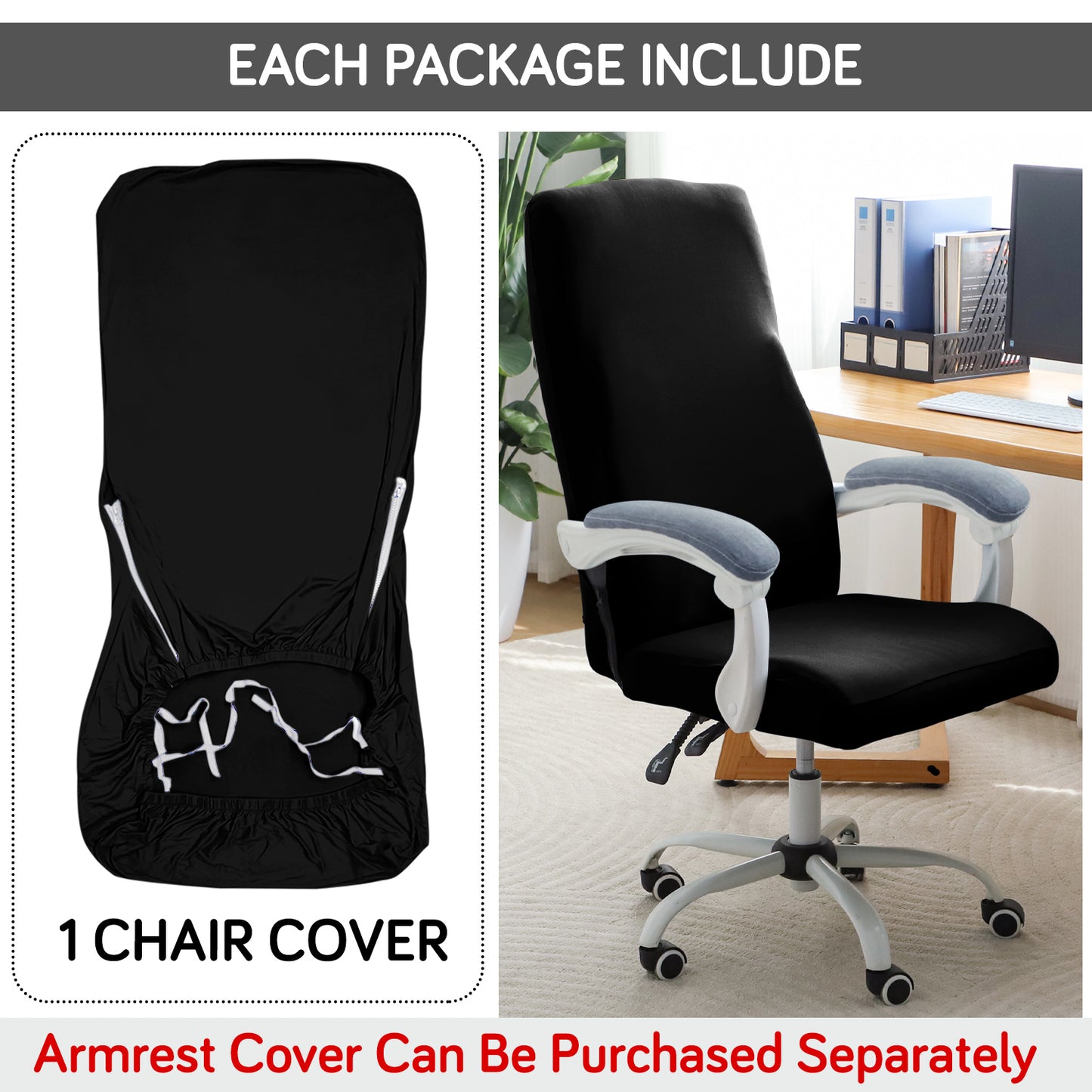 Office Chair Cover for Executive Chair (High-Back) – 140 GSM Stretchable Fabric – Washable & Anti-Slip – Fits Big & Tall Office Chairs, Black
