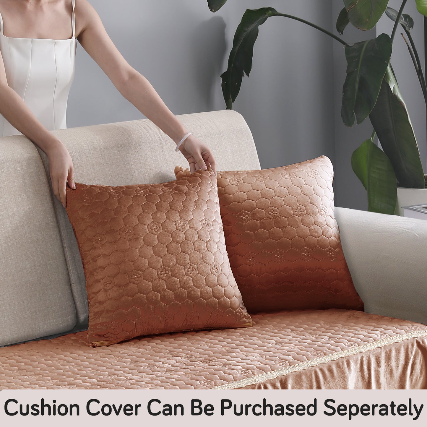 Premium Dutch Velvet Sofa Seat Mat for 1/2/3 Seater Sofa, Light Brown