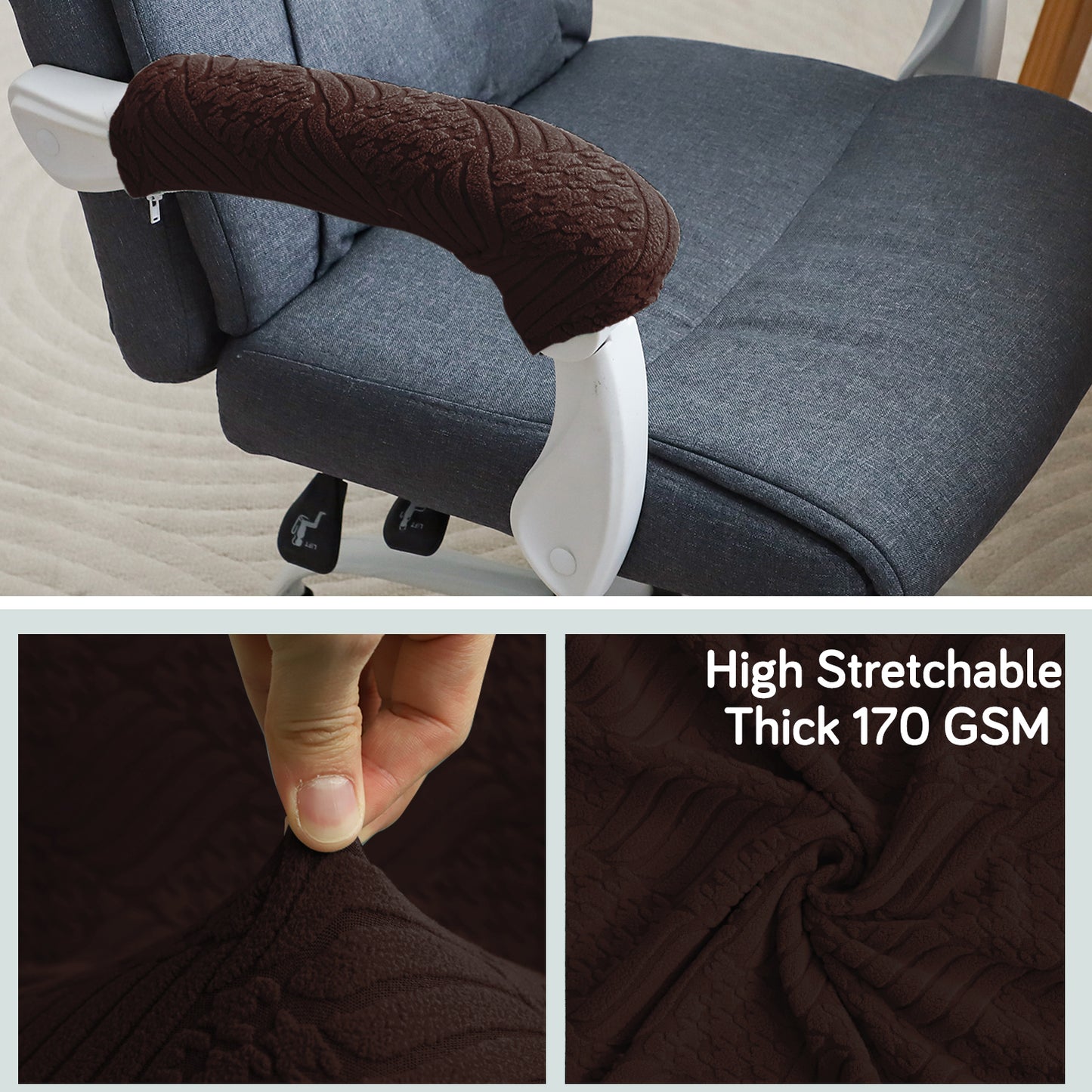 170gsm Jacquard Armrest Covers for Office Chair (Zipper Style), 1 Pair, Brown