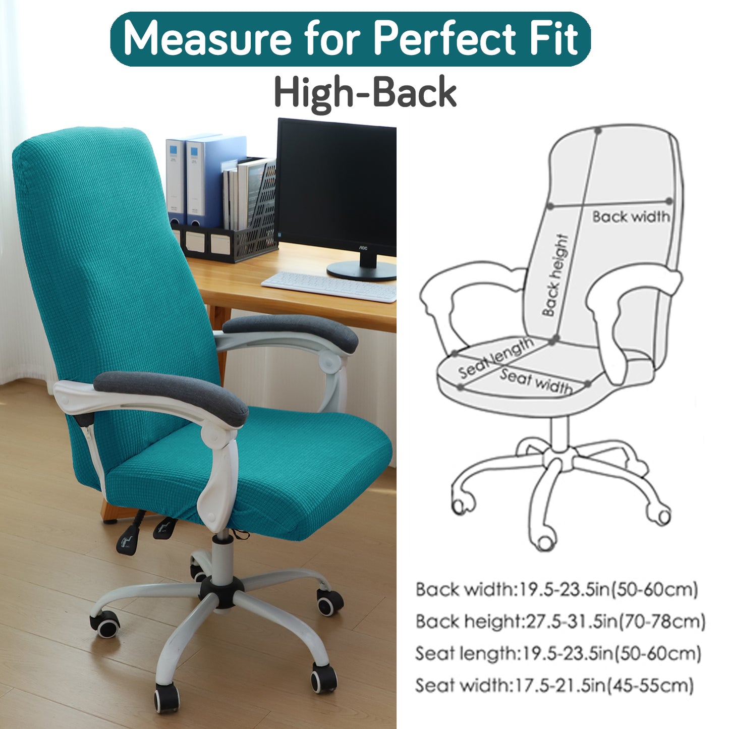 Water Repellent Office Chair Cover for Executive Chair (High-Back) – 210 GSM Stretchable Jacquard – Washable & Anti-Slip – Fits Big & Tall Office Chairs, Teal
