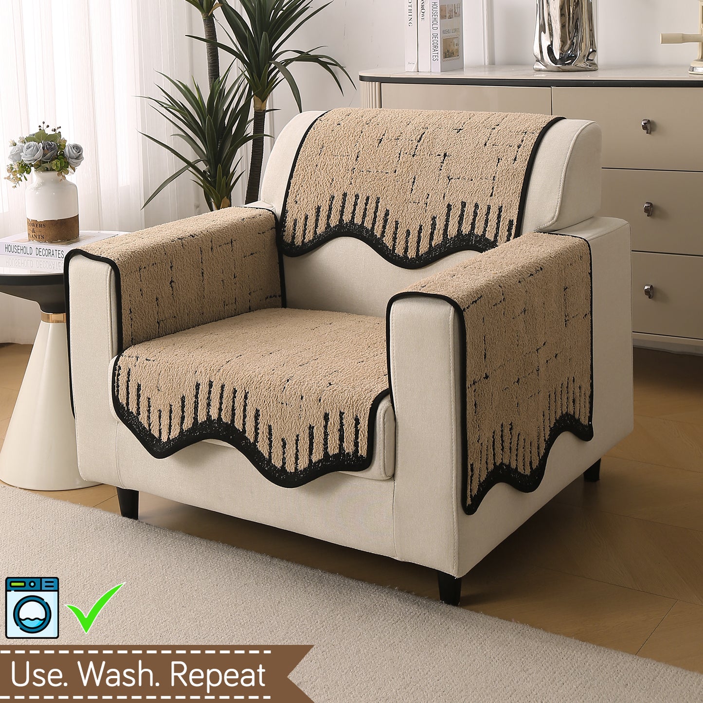 Premium Supple Soft Wavy with Curve Sofa Cover Mat, Brown