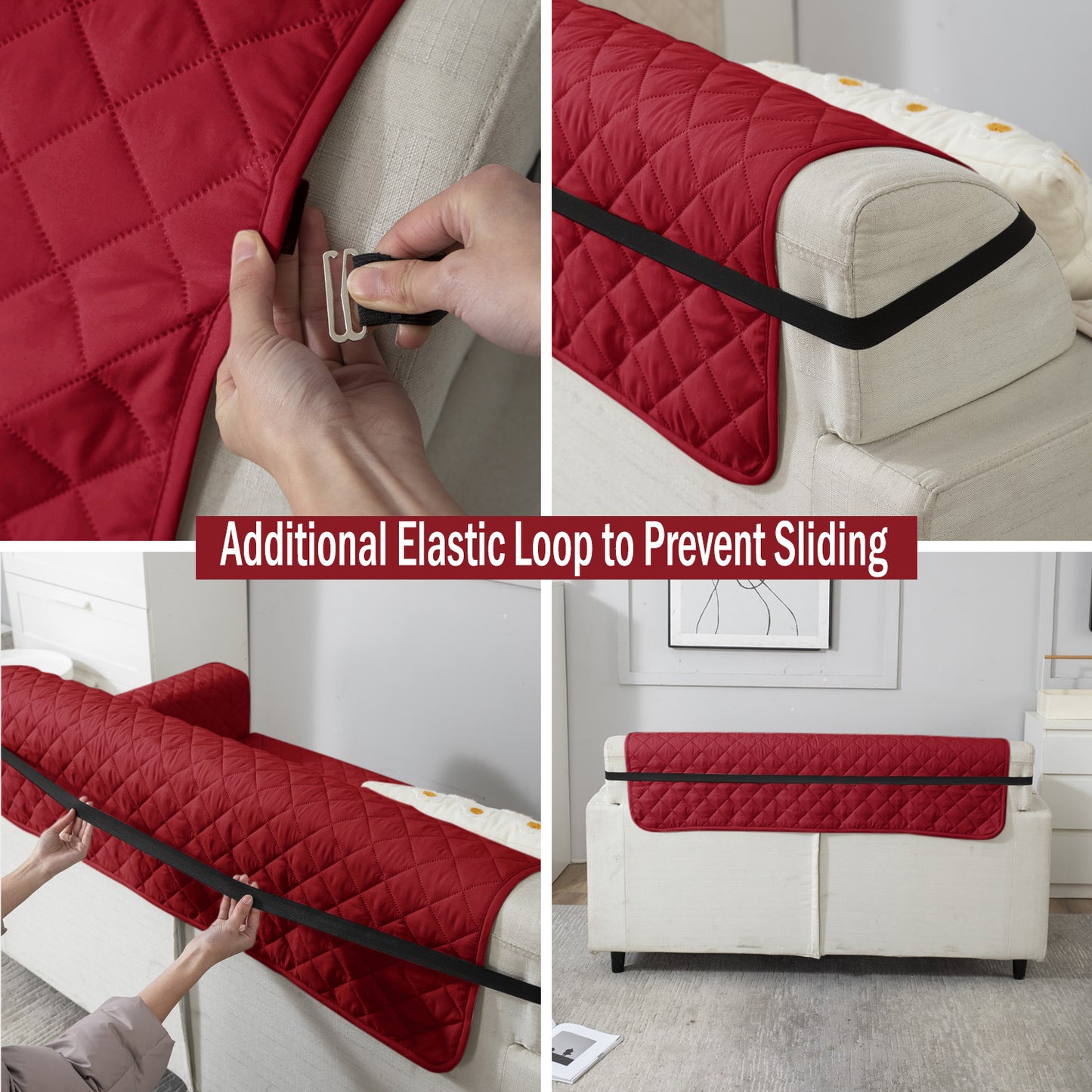 Scarlet Red sofa cover with non slip elastic strap