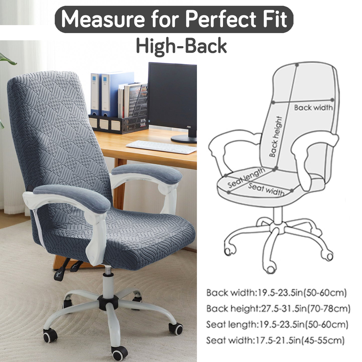 Office Chair Cover for Executive Chair (High-Back) – 170 GSM Stretchable Jacquard – Washable & Anti-Slip – Fits Big & Tall Office Chairs, Dark Grey