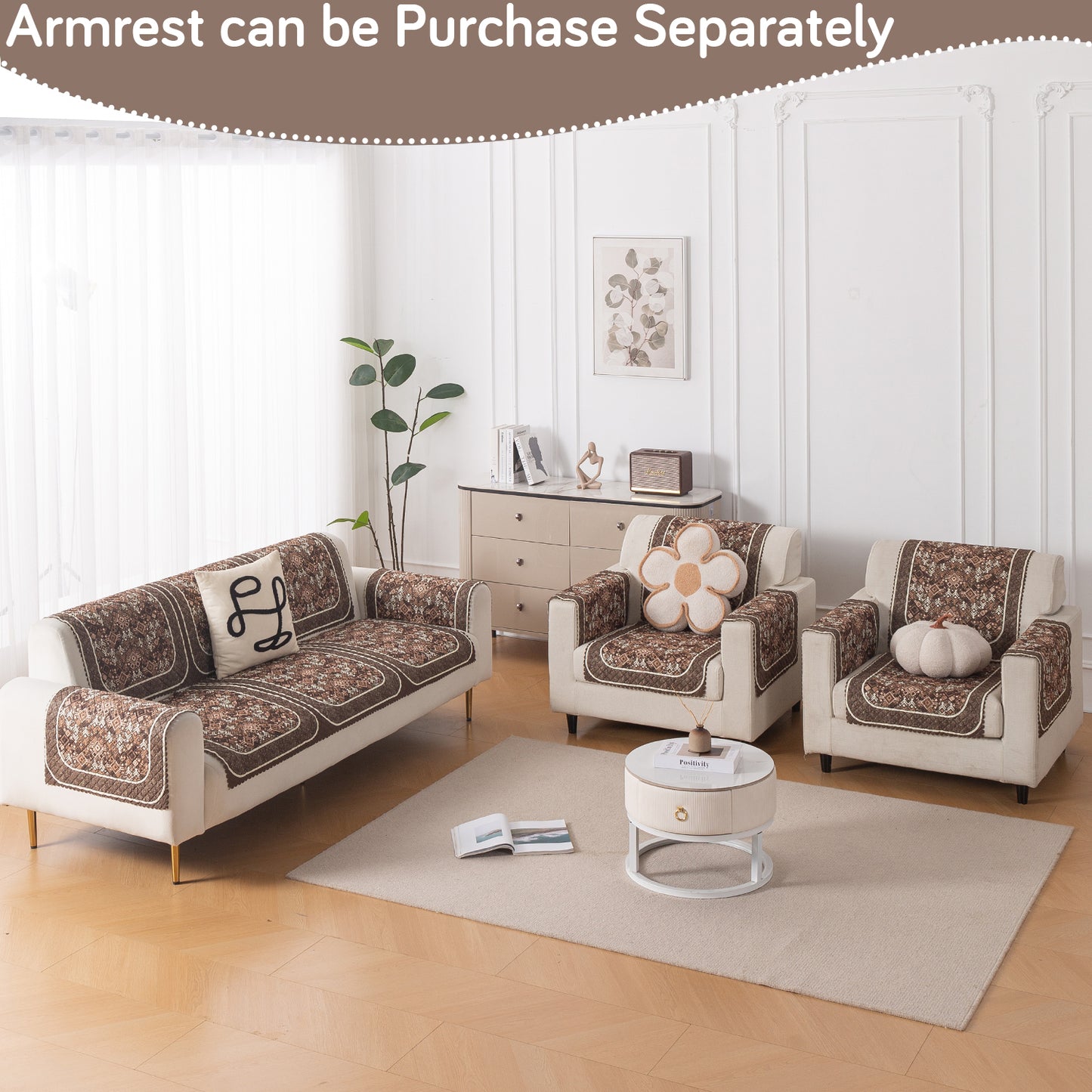 LoomVerse Quilted Sofa Cover Set Washable Sofa Panel for Seat & Back - Rustic Lattice