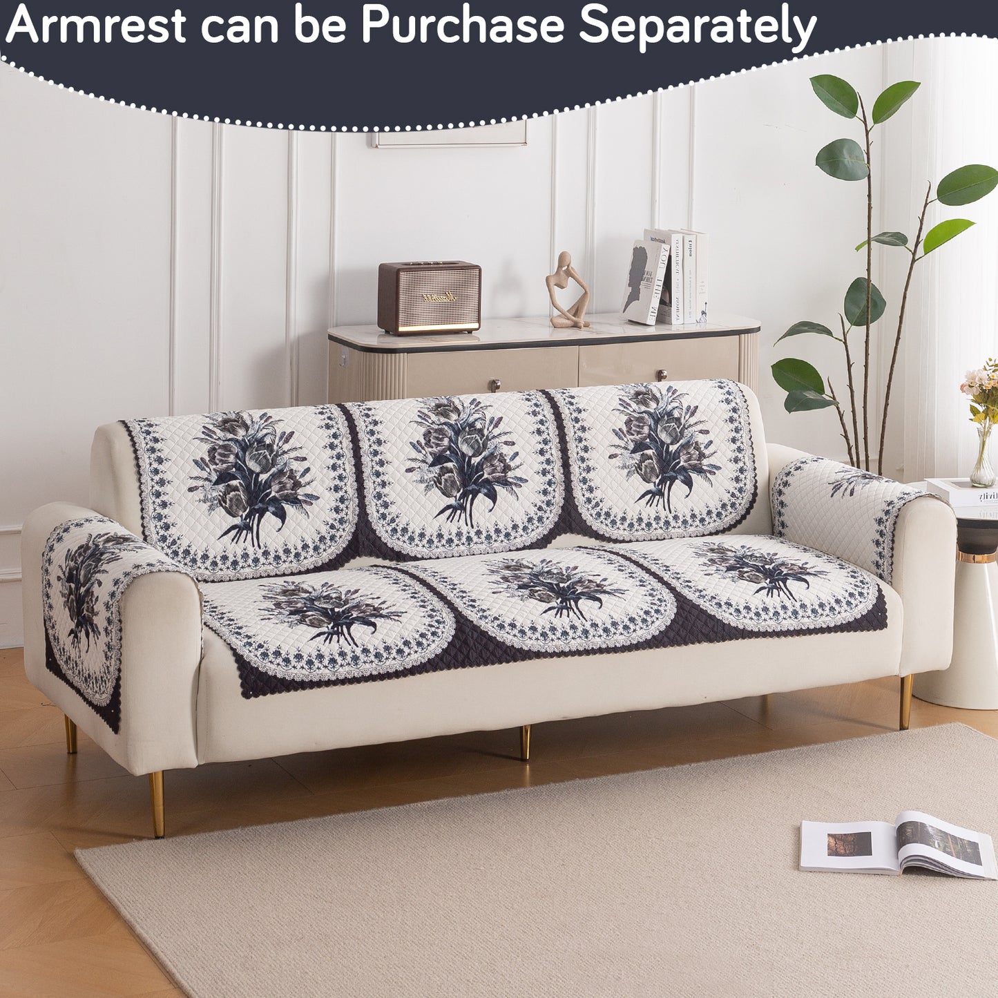 LoomVerse Quilted Sofa Cover Set Washable Sofa Panel for Seat & Back - Midnight Bloom