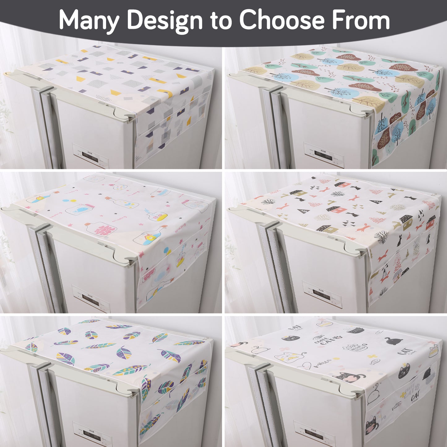 Small / Large Fridge Cover Top | For Smaller Single Door, Double Door and Bigger Double Door Refrigerator - Waterproof, Printed with 6 Side Pockets, Playful Cats