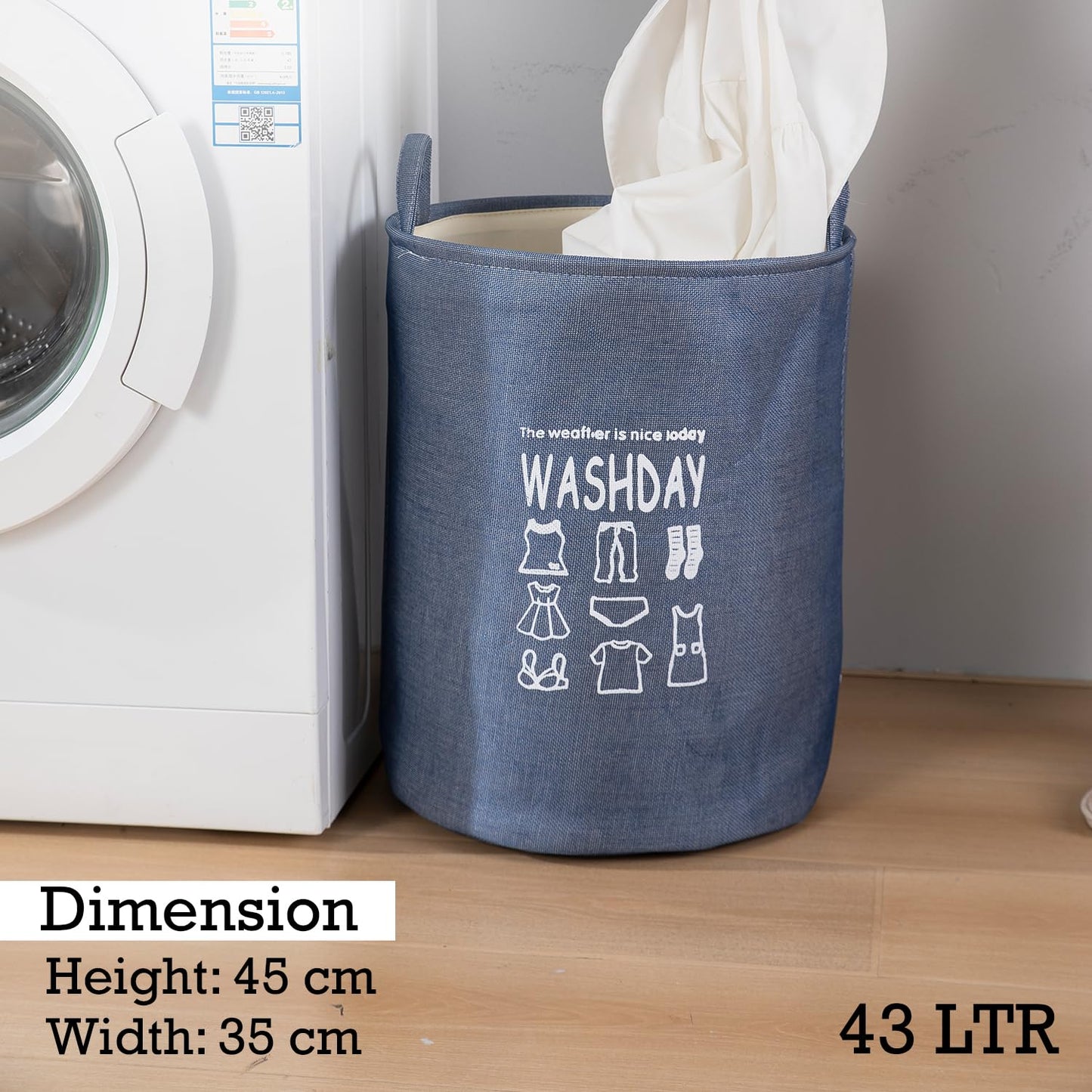 Folding Laundry Basket for Clothes, 43L - Blue