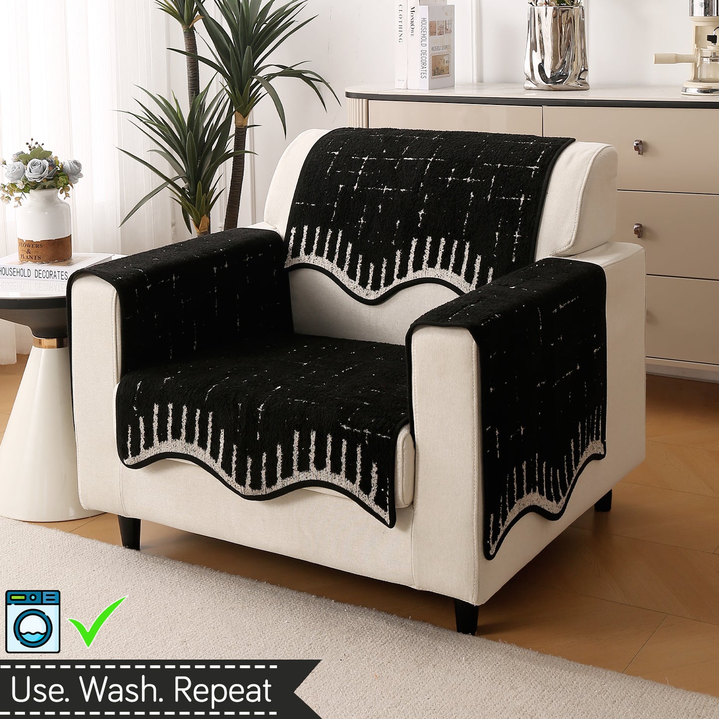 Premium Supple Soft Wavy with Curve Sofa Cover Mat, Black