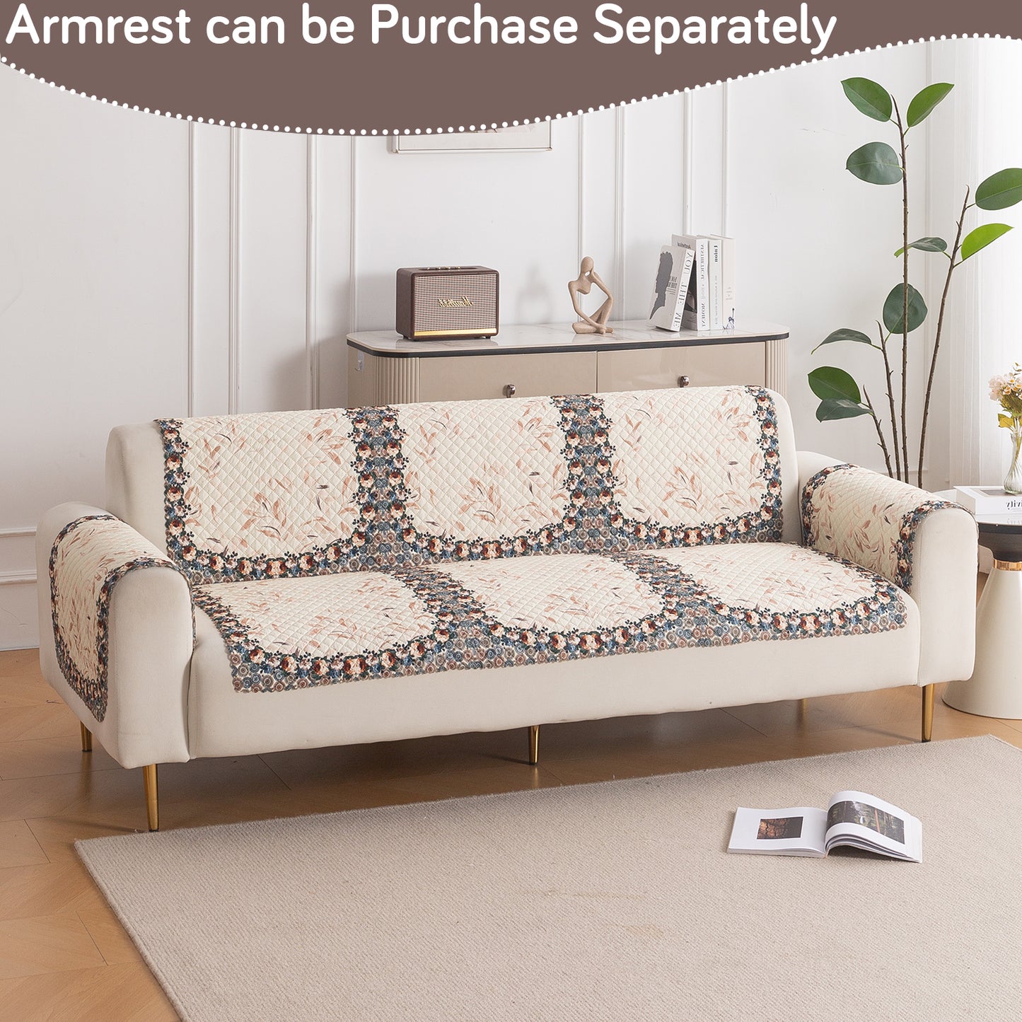 LoomVerse Quilted Sofa Cover Set Washable Sofa Panel for Seat & Back - Petal Harmony