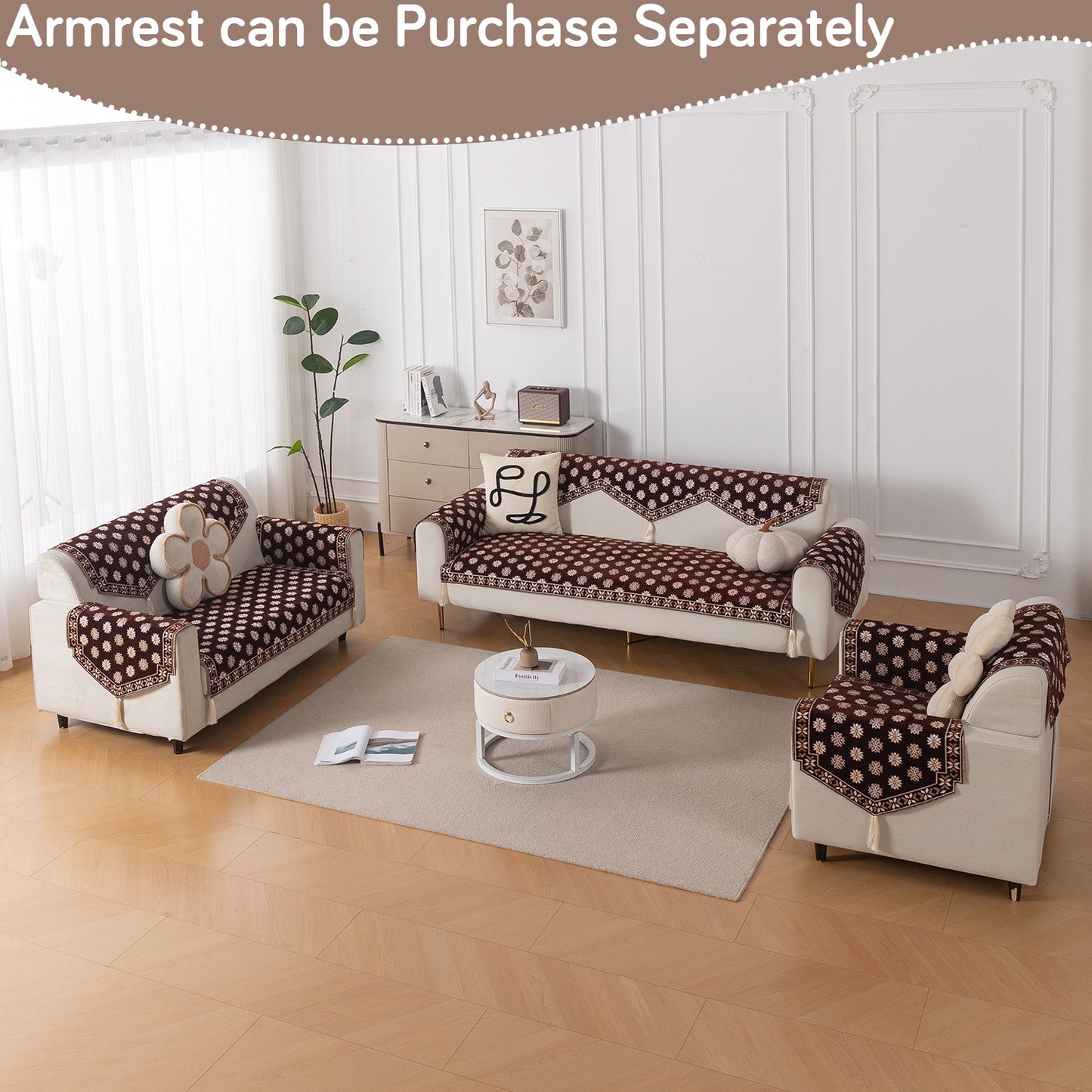 Heritage Weave Premium Jacquard Sofa Cover Set with Tassels - Coffee Brown