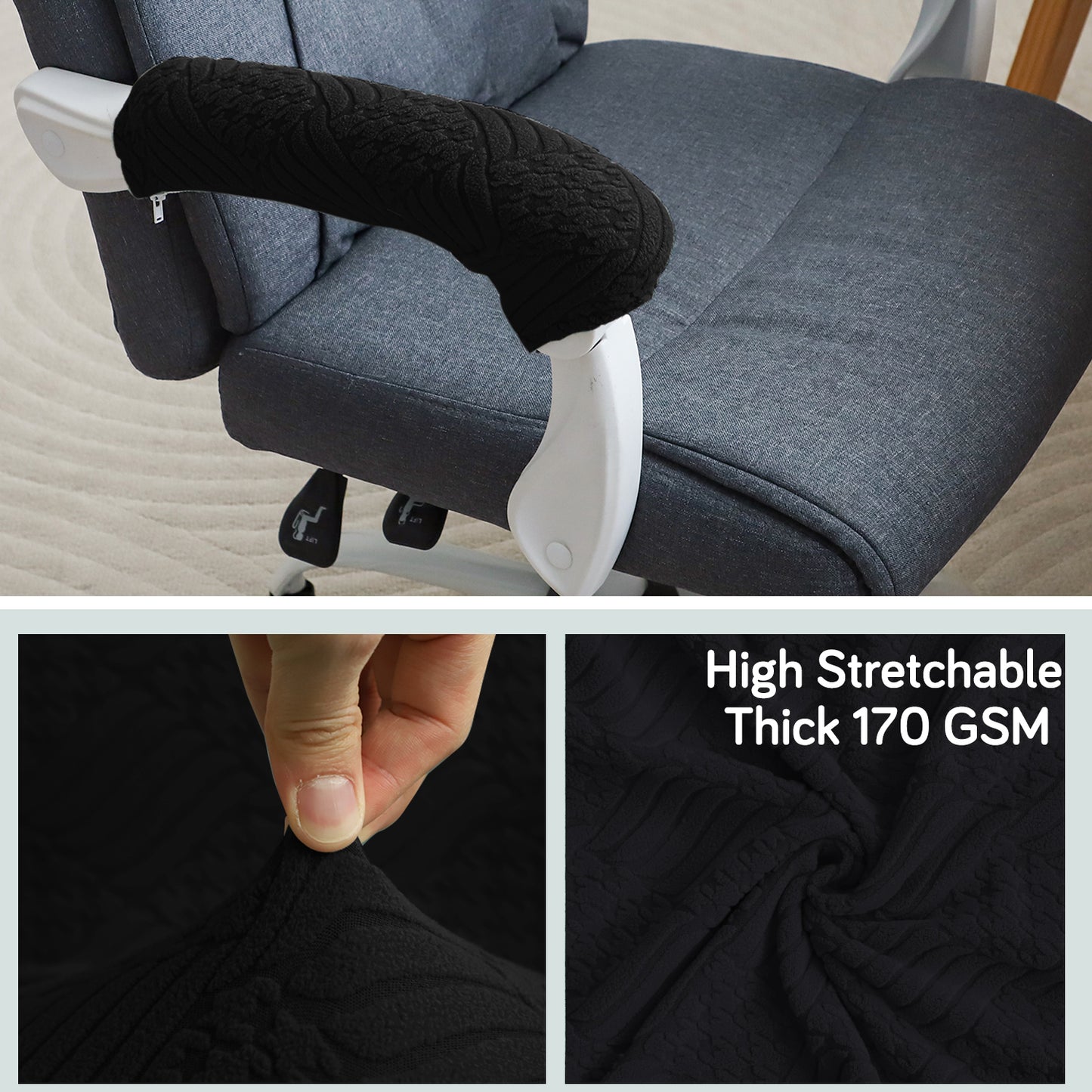 170gsm Jacquard Office Chair Arm Rest Cover (Zipper Style), 1 Pair, Black