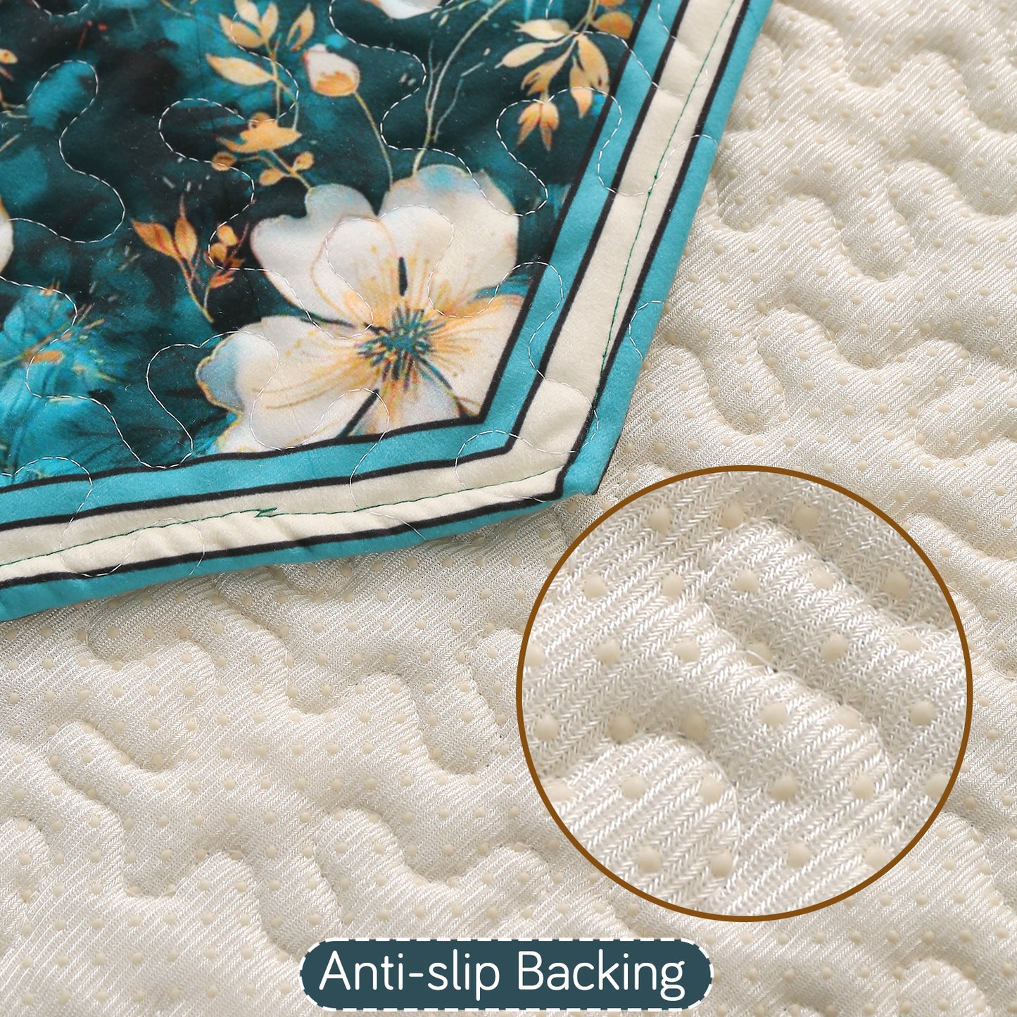 Florentina Series Quilted Holland Velvet L Shape Sofa Seat Mat - Pansies Teal