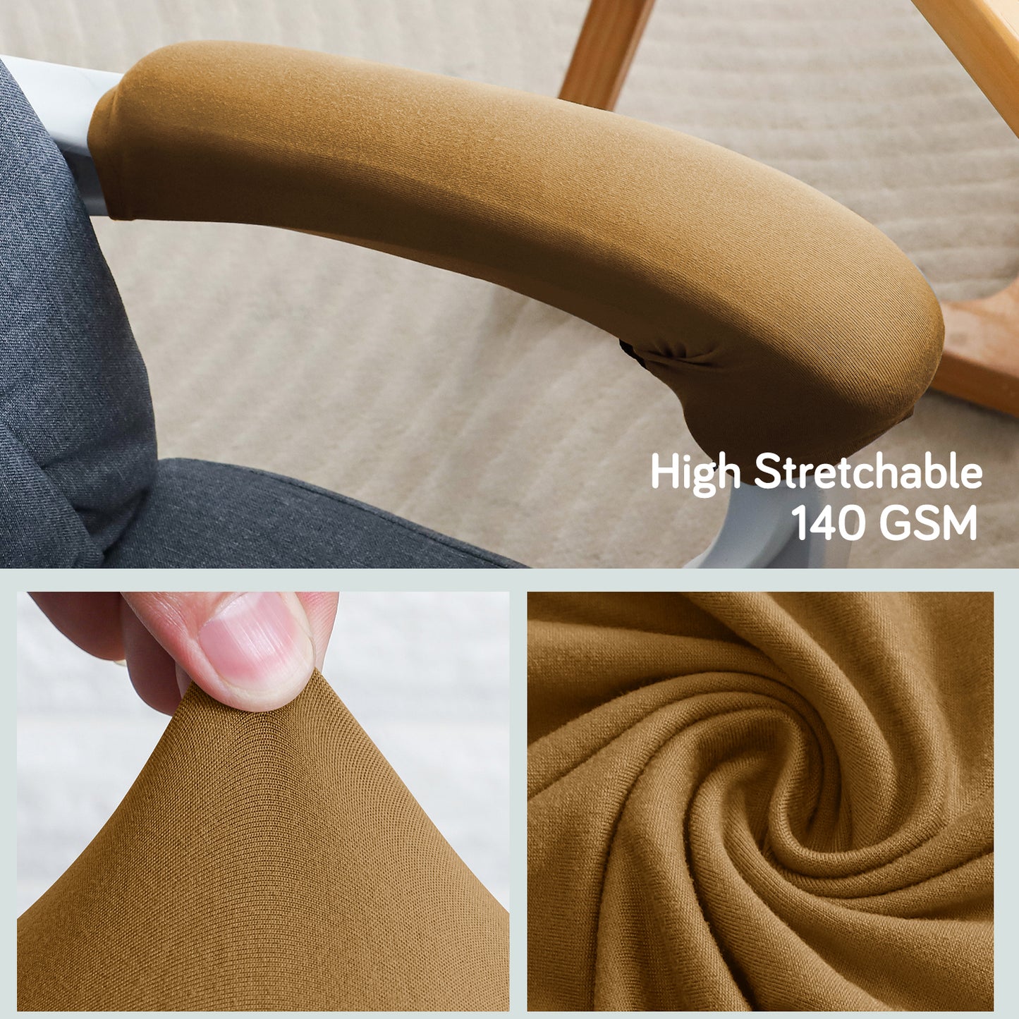 140gsm Armrest Covers for Office Chair (Zipper Style), 1 Pair, Camel