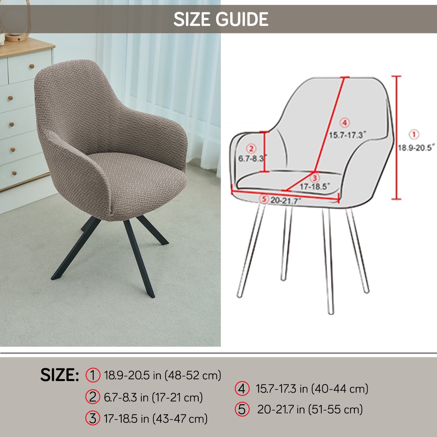 Premium Jacquard Fully Covered Cover for Swivel Dining Chair with Arms, Taupe Brown