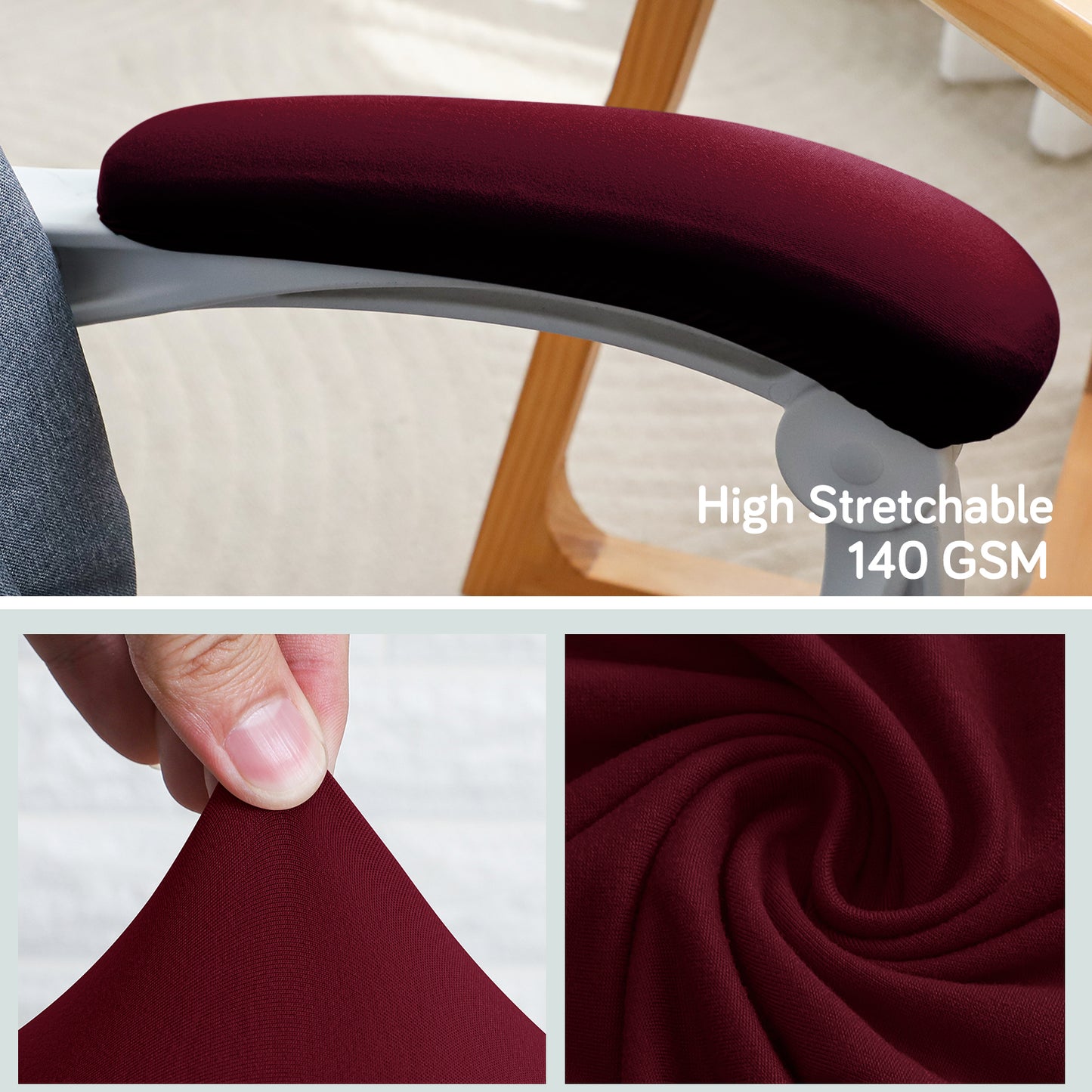 140gsm Armrest Covers for Office Chair (Elastic Style), 1 Pair, Burgundy