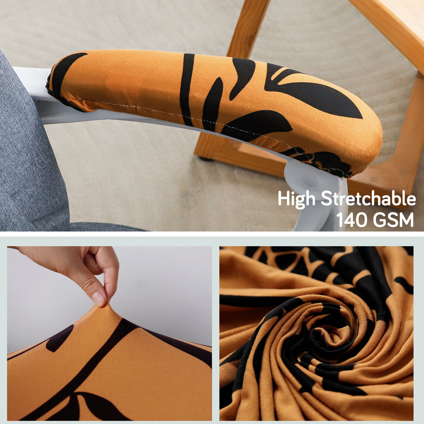 140gsm Printed Armrest Covers for Office Chair (Elastic Style), 1 Pair, Copper Brown Floral