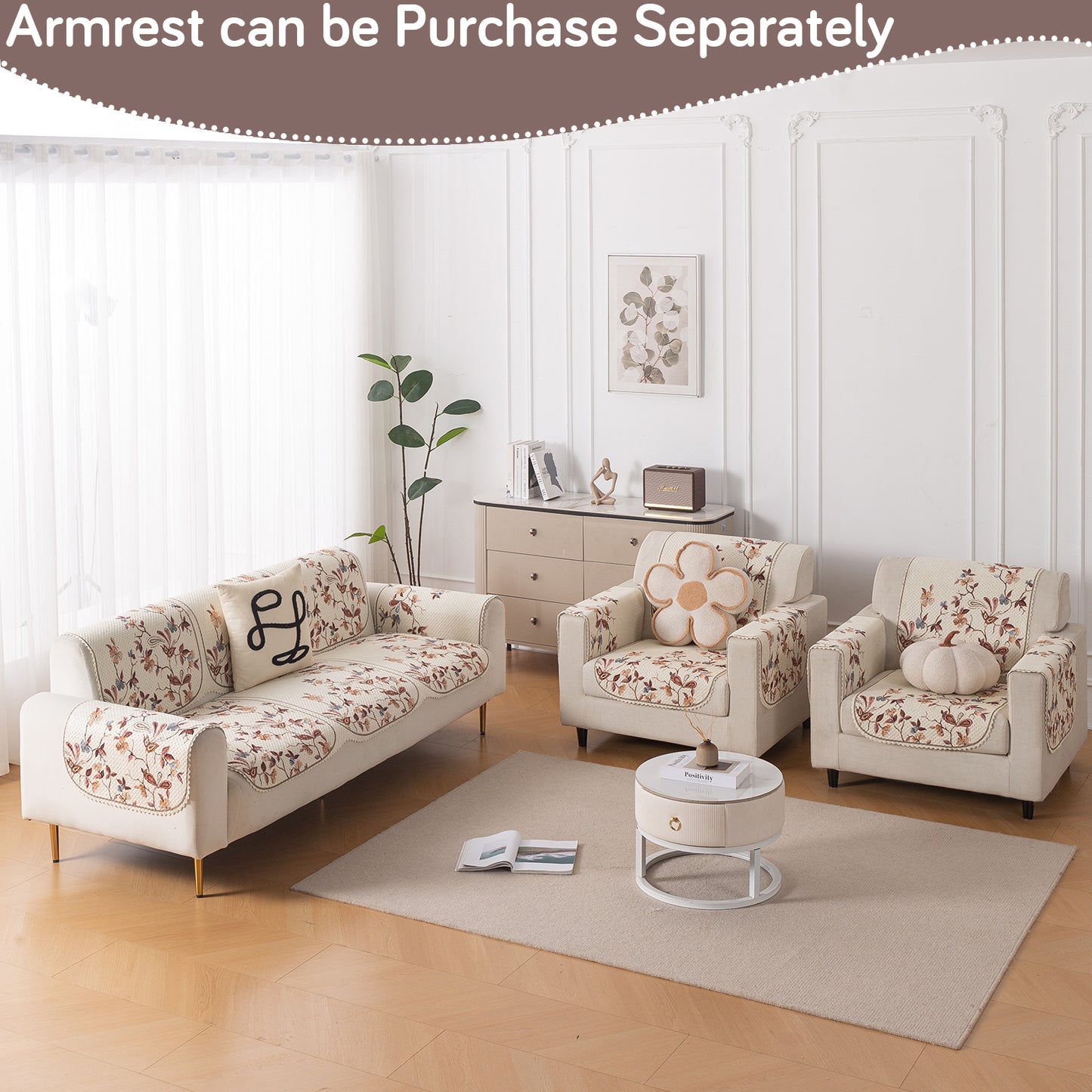 HeavenHue Fleece Soft Touch Quilted Sofa Cover Set – Washable Sofa Panel for Seat & Back - Autumn Whisper