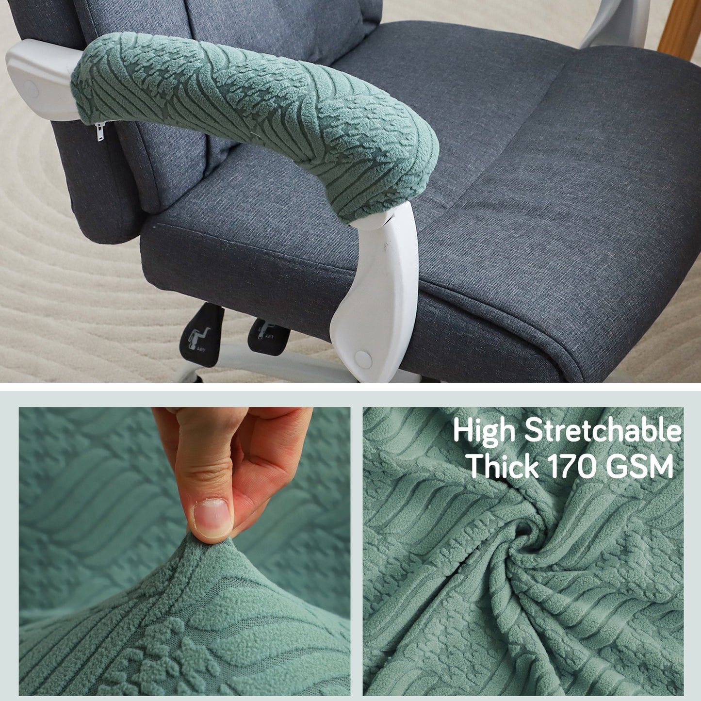 170gsm Jacquard Office Chair Arm Rest Cover (Zipper Style), 1 Pair, Green