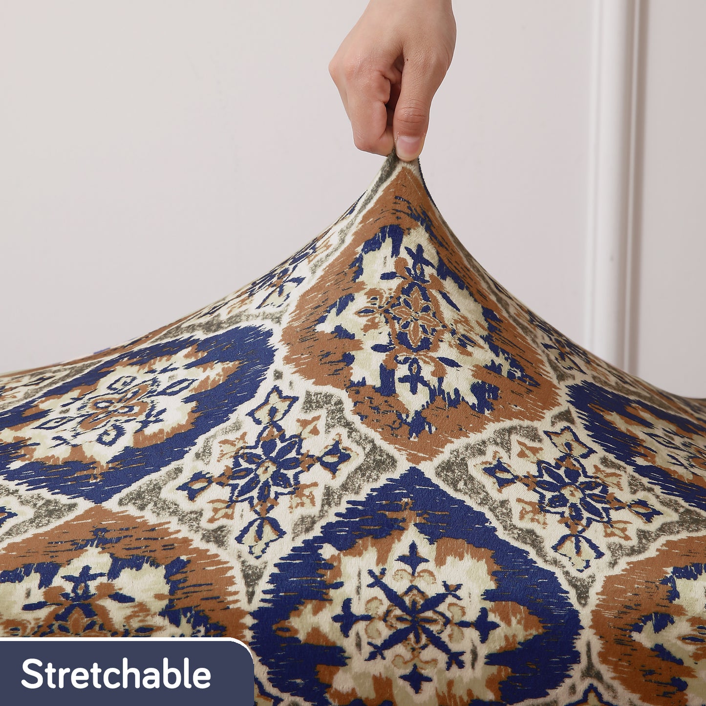 Premium Printed Velvet Dining Chair Cover Set, Indigo Moroccan Charm