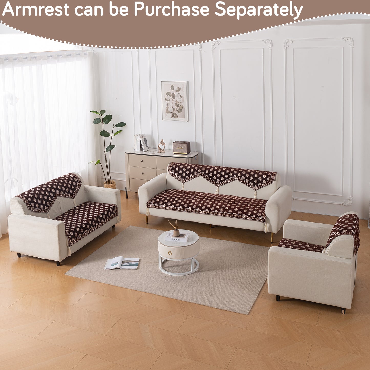 Heritage Weave Premium Jacquard Sofa Cover Set with Tassels - Coffee Brown