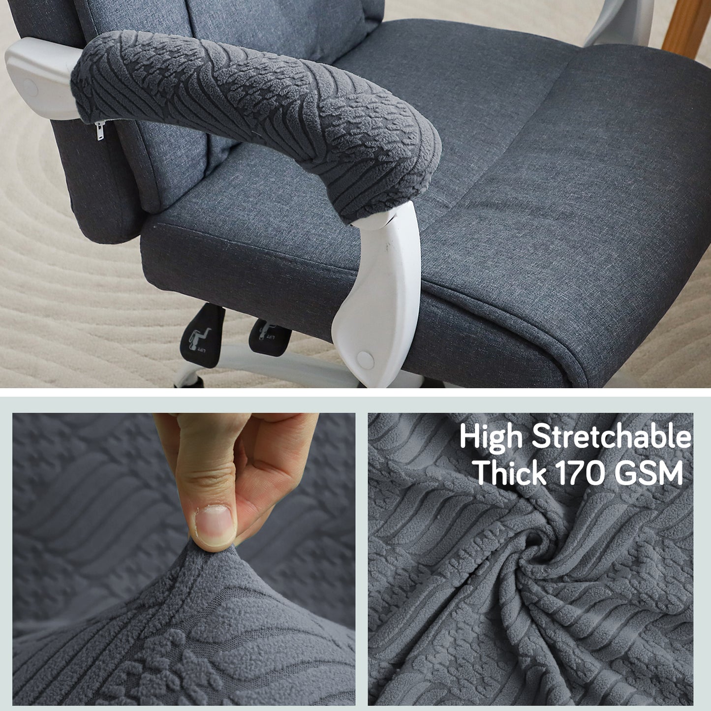 170gsm Jacquard Armrest Covers for Office Chair (Zipper Style), 1 Pair, Dark Grey