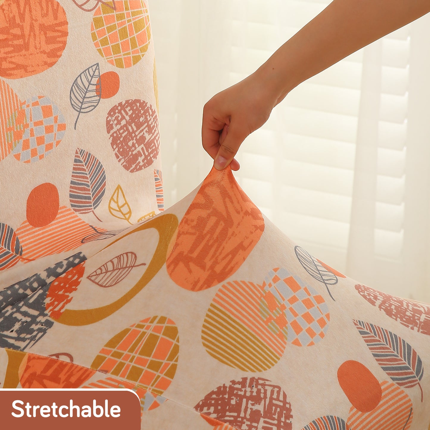 Premium Printed Velvet Dining Chair Cover Set, Coral Autumn Leaves