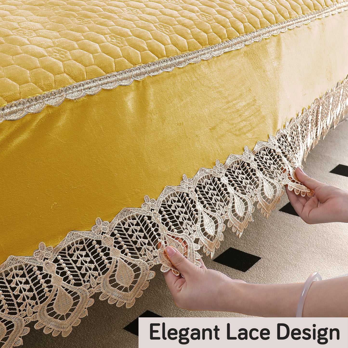 Premium Dutch Velvet Sofa Seat Mat for 1/2/3 Seater Sofa, Mustard