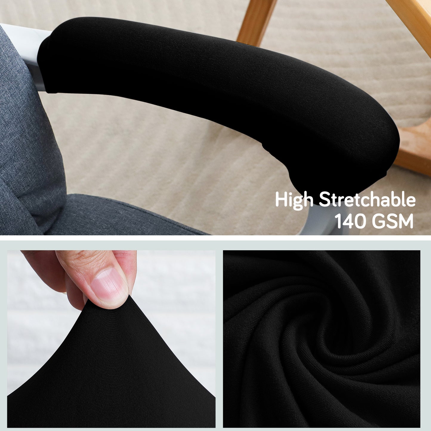 140gsm Armrest Covers for Office Chair (Zipper Style), 1 Pair, Black
