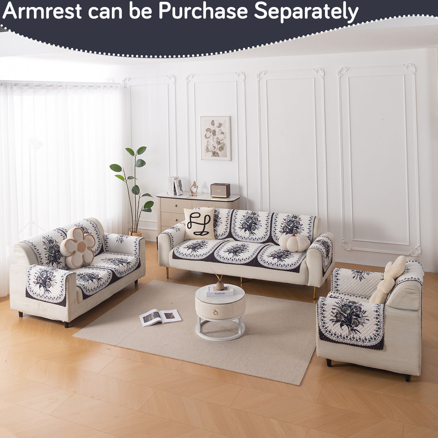 LoomVerse Quilted Sofa Cover Set Washable Sofa Panel for Seat & Back - Midnight Bloom