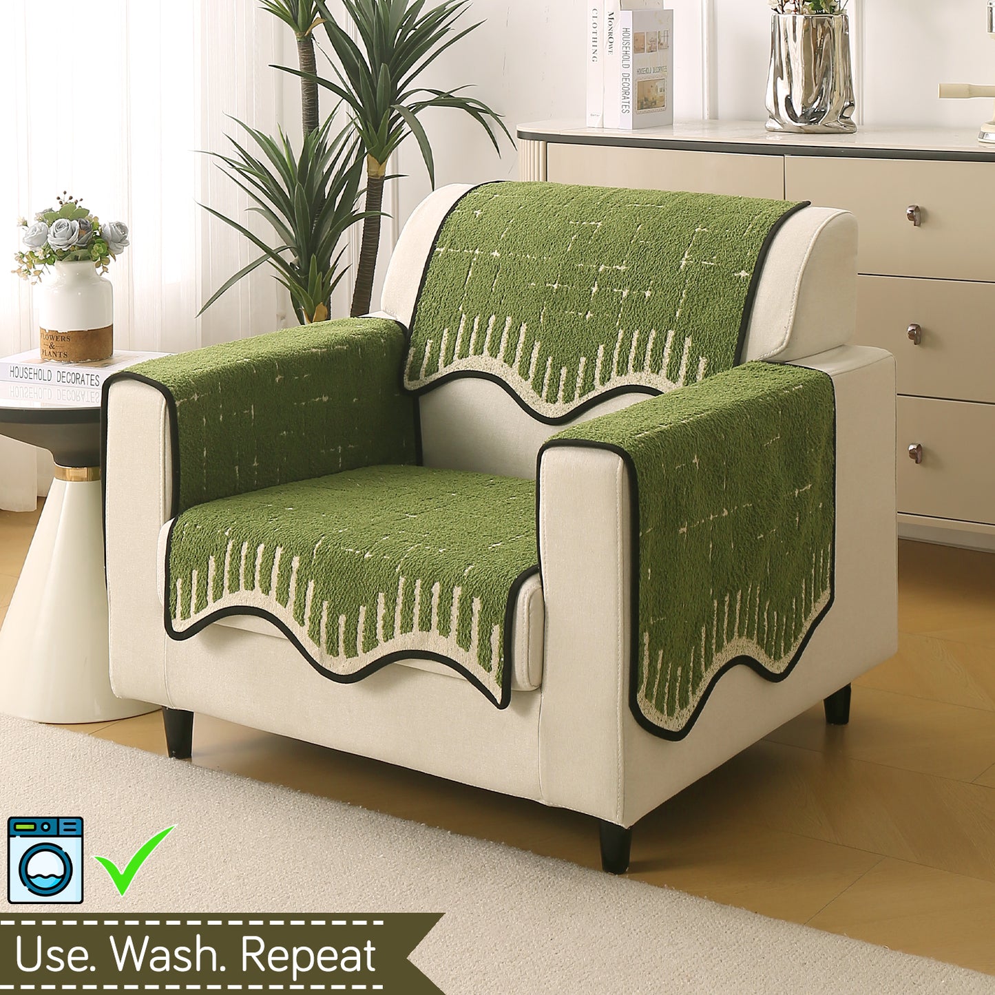 Premium Supple Soft Wavy with Curve Sofa Cover Mat, Green