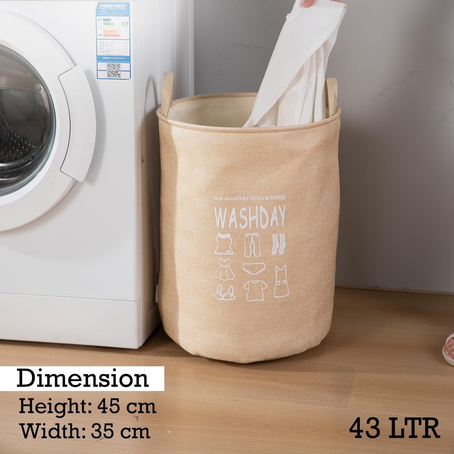 Folding Laundry Basket for Clothes, 43L - Beige