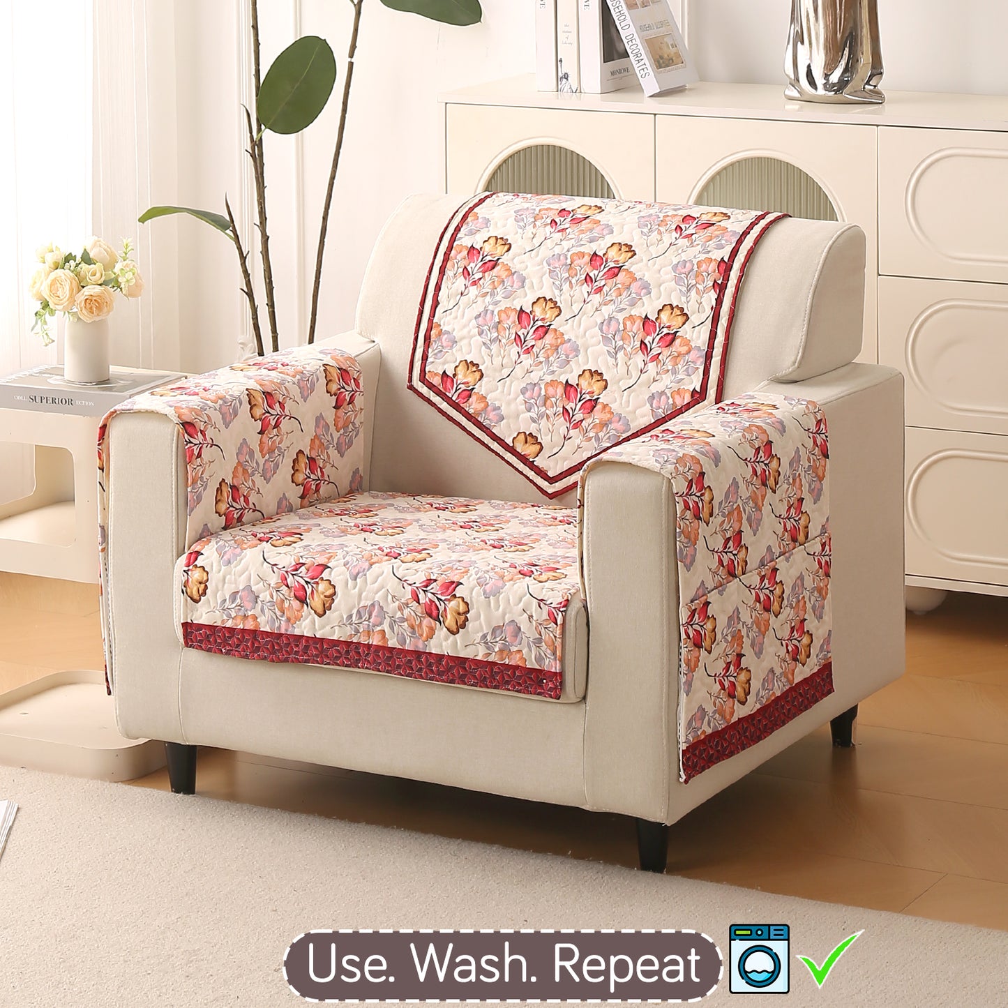 Florentina Series Printed Holland Velvet Sofa Mat - Autumn Cream