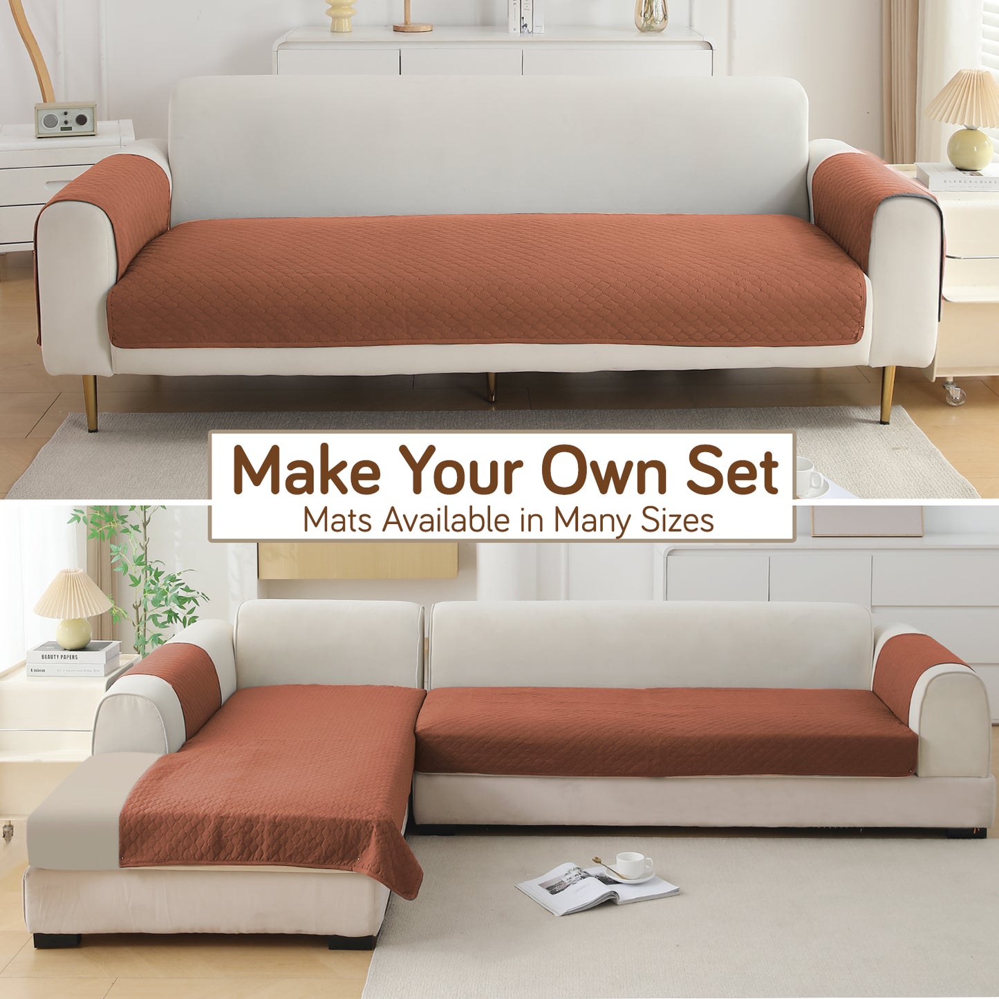 Polyester Quilted Sofa Cover Mats, Brown