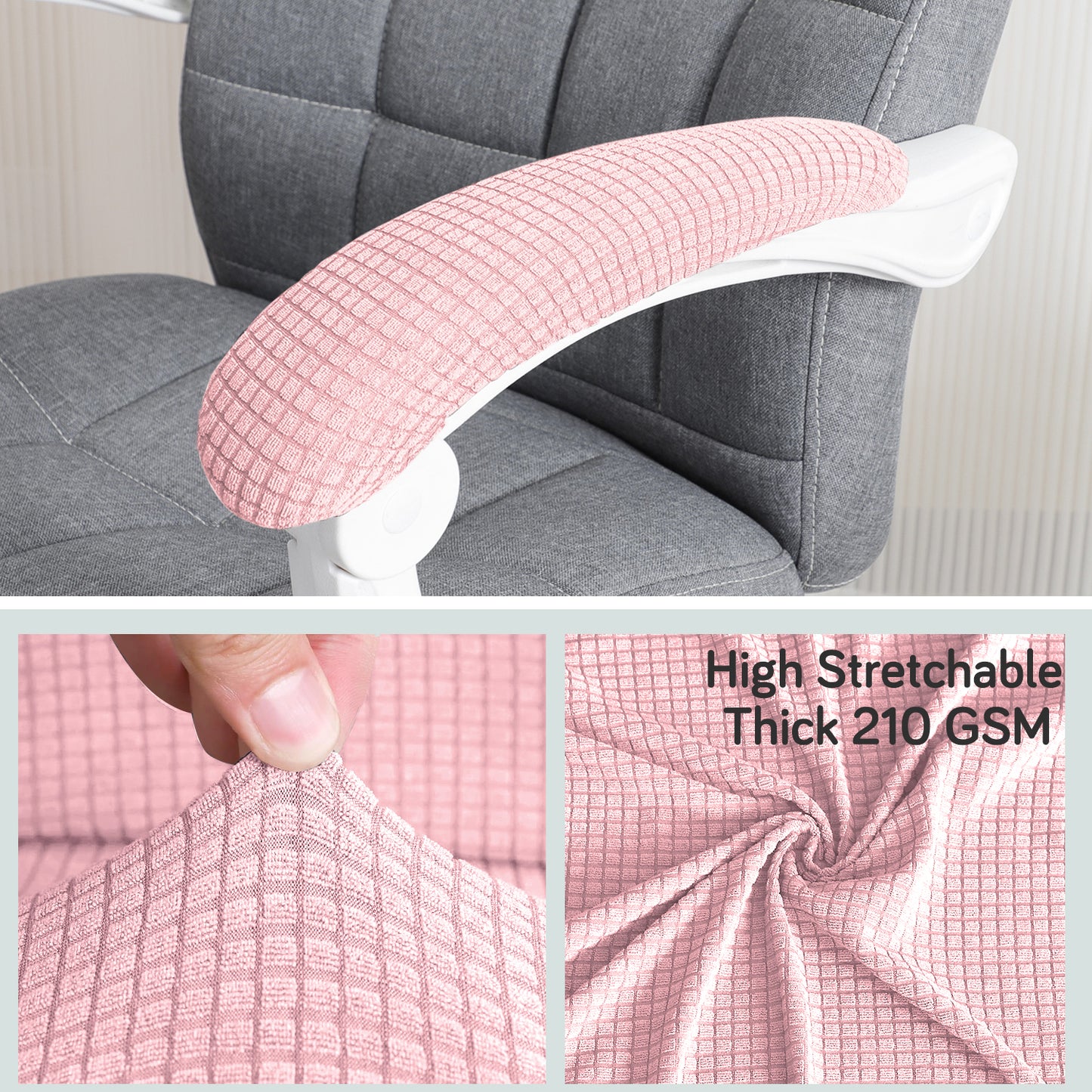210gsm Jacquard Water Repellent Armrest Covers for Office Chair (Elastic Style), 1 Pair, Pink