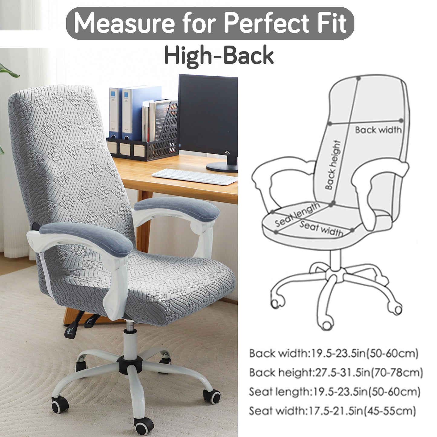 Office Chair Cover for Executive Chair (High-Back) – 170 GSM Stretchable Jacquard – Washable & Anti-Slip – Fits Big & Tall Office Chairs, Light Grey