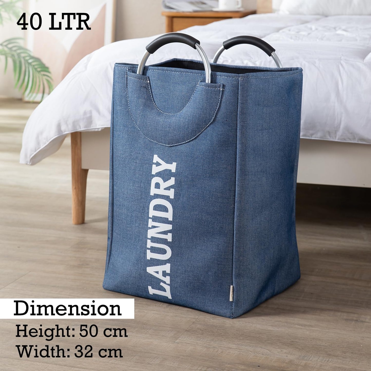 Foldable Laundry Bag with Handles, 40L - Blue
