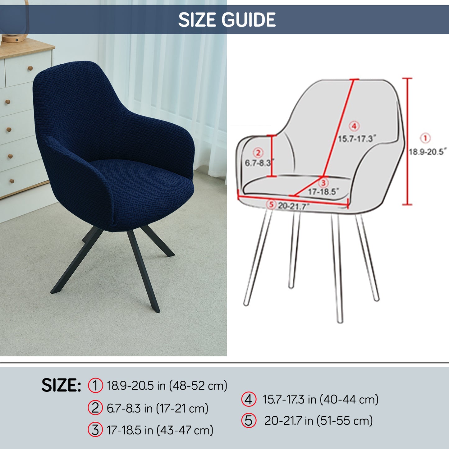 Premium Jacquard Fully Covered Cover for Swivel Dining Chair with Arms, Navy Blue