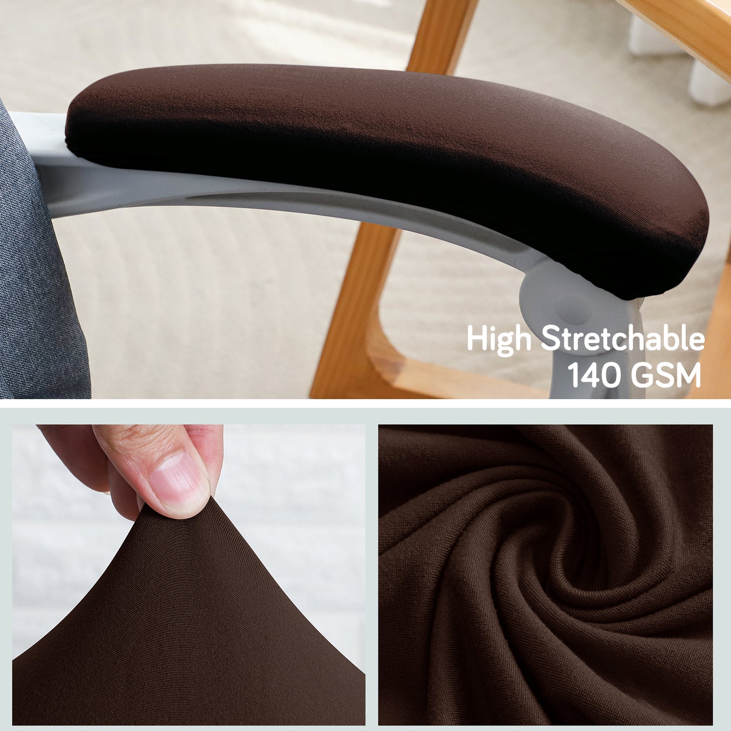140gsm Armrest Covers for Office Chair (Elastic Style), 1 Pair, Brown