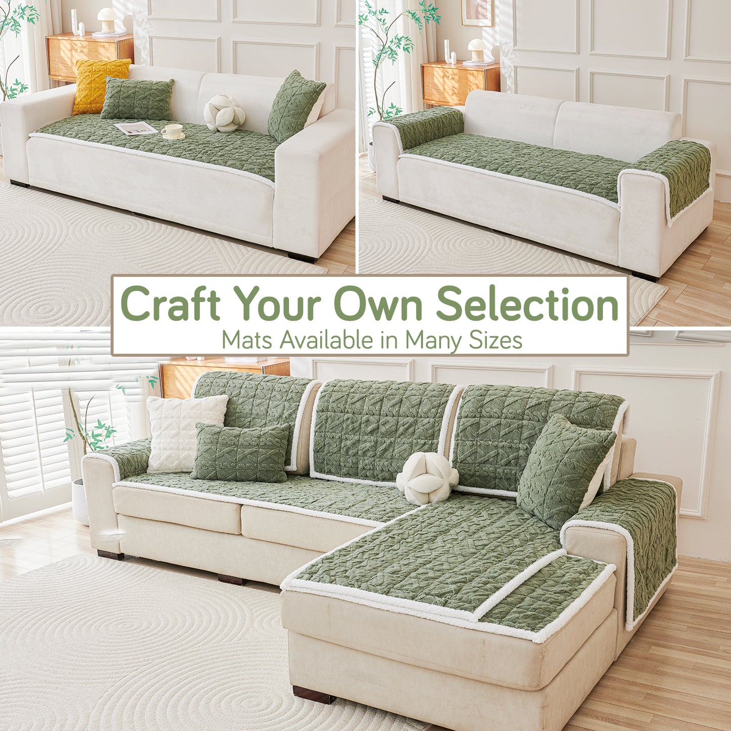 'Italian Caelora' Luxury Jacquard Plush Anti-Slip Sofa Cover Mat - Sage Green