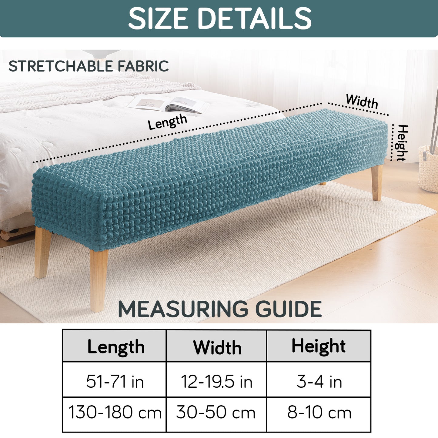 Aria Nova 280 GSM Stretchable Bubble Dining Bench Cover, Tropical Teal