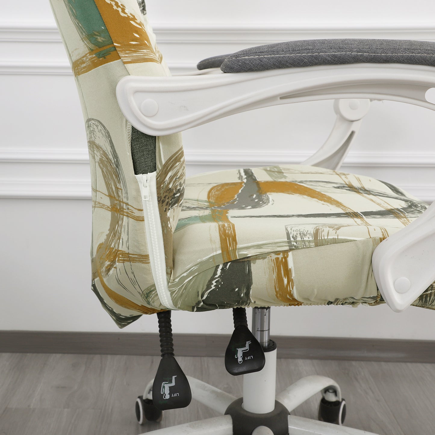 Printed Office Chair Cover for Executive Chair (High-Back) – 140 GSM Stretchable Fabric – Washable & Anti-Slip – Fits Big & Tall Office Chairs, Parchement Beige Abstract Art