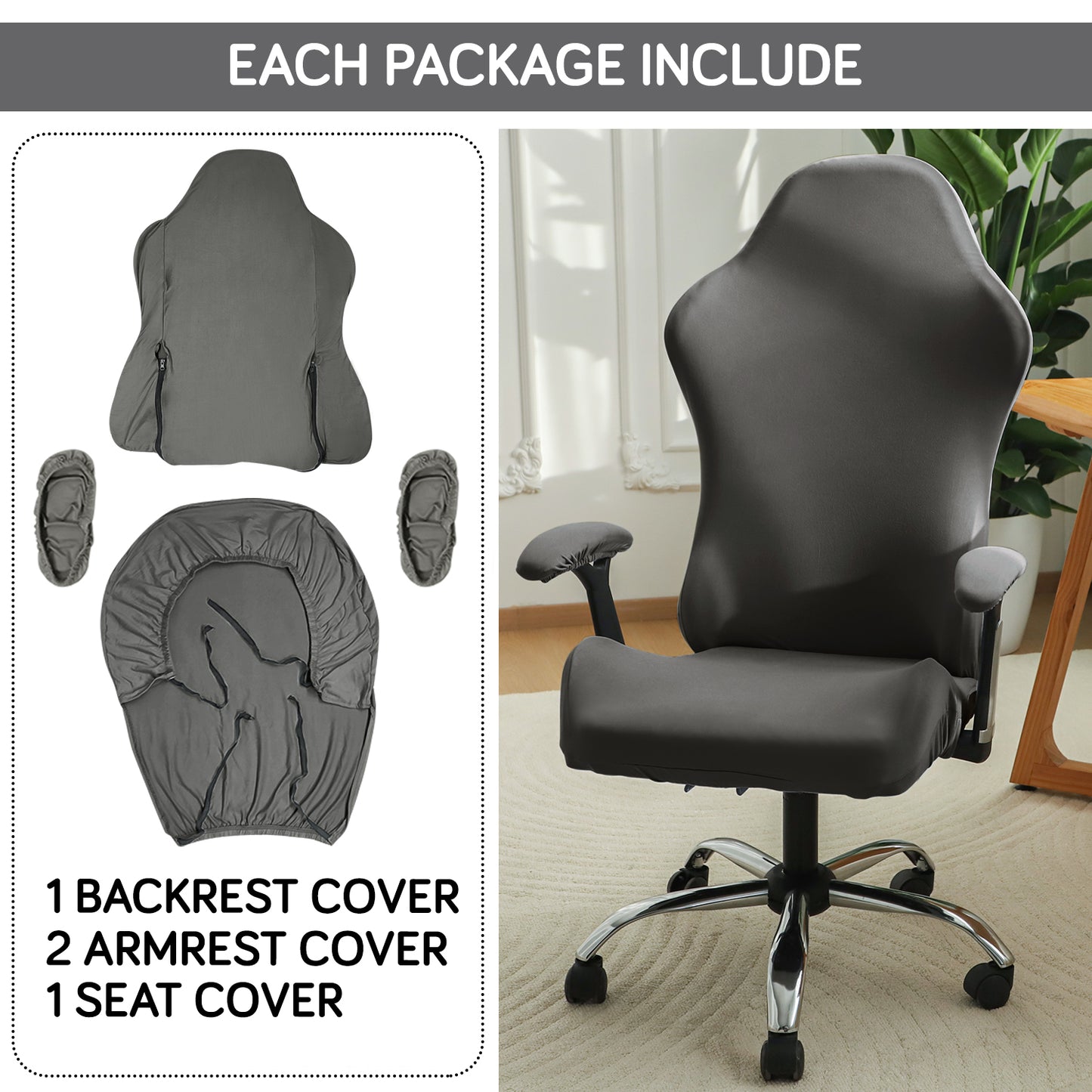 Gaming Chair Cover Stretchable Computer Rotating Chair Seat Covers Slipcover, Grey
