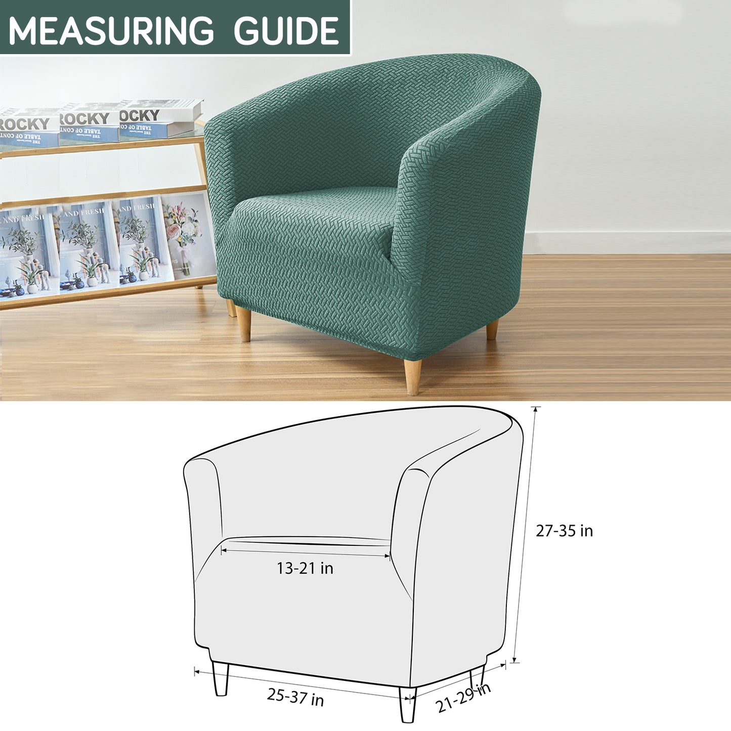 HOKIPO Premium Jacquard Stretchable Tub Chair Cover Slipcover, Continental Green