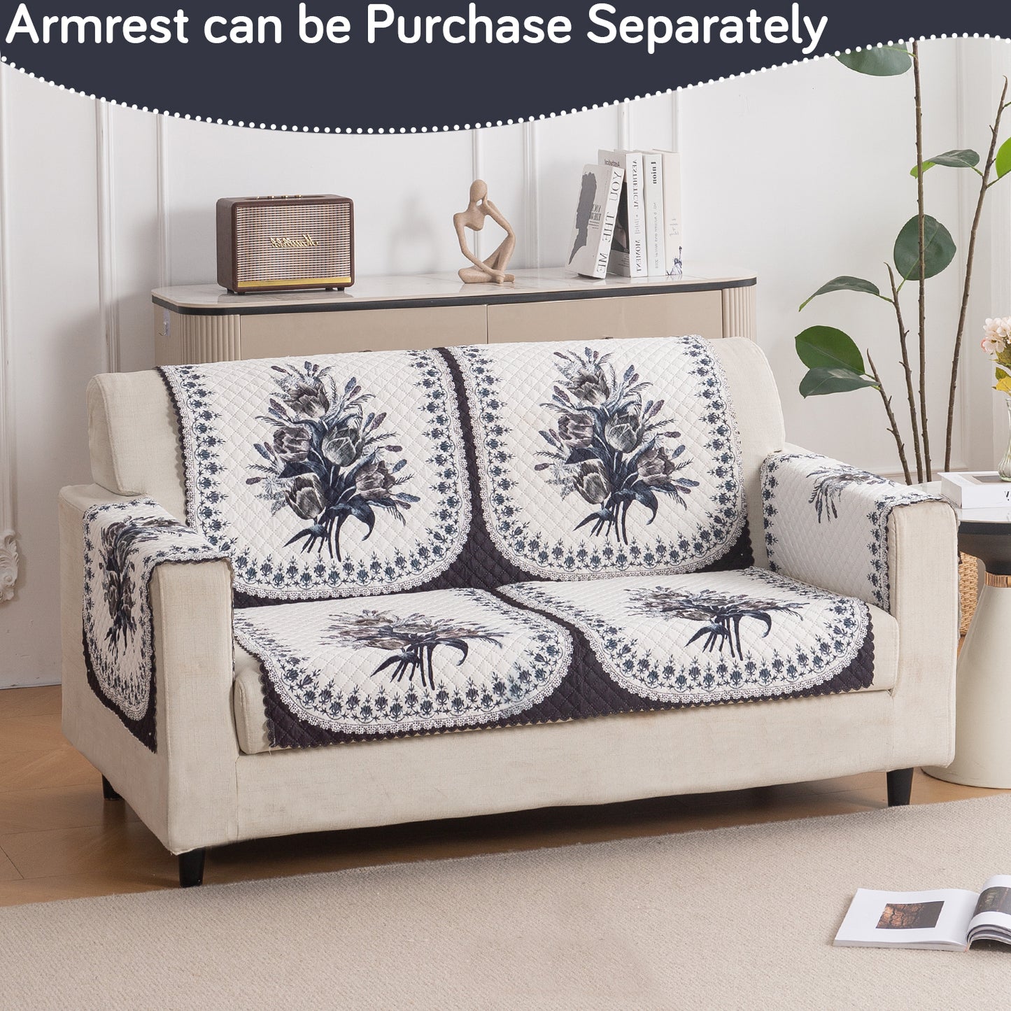 LoomVerse Quilted Sofa Cover Set Washable Sofa Panel for Seat & Back - Midnight Bloom