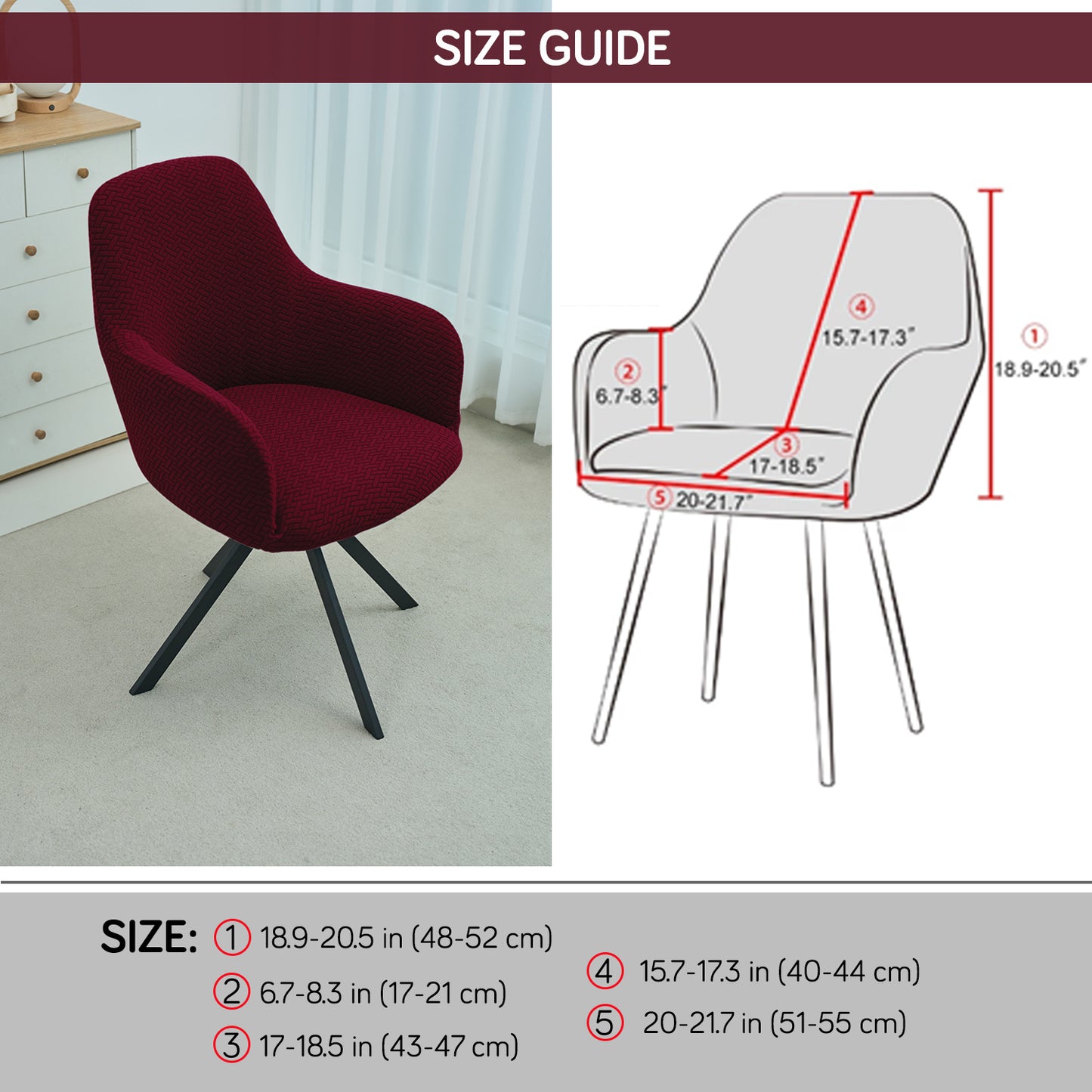 Premium Jacquard Fully Covered Cover for Swivel Dining Chair with Arms, Burgundy
